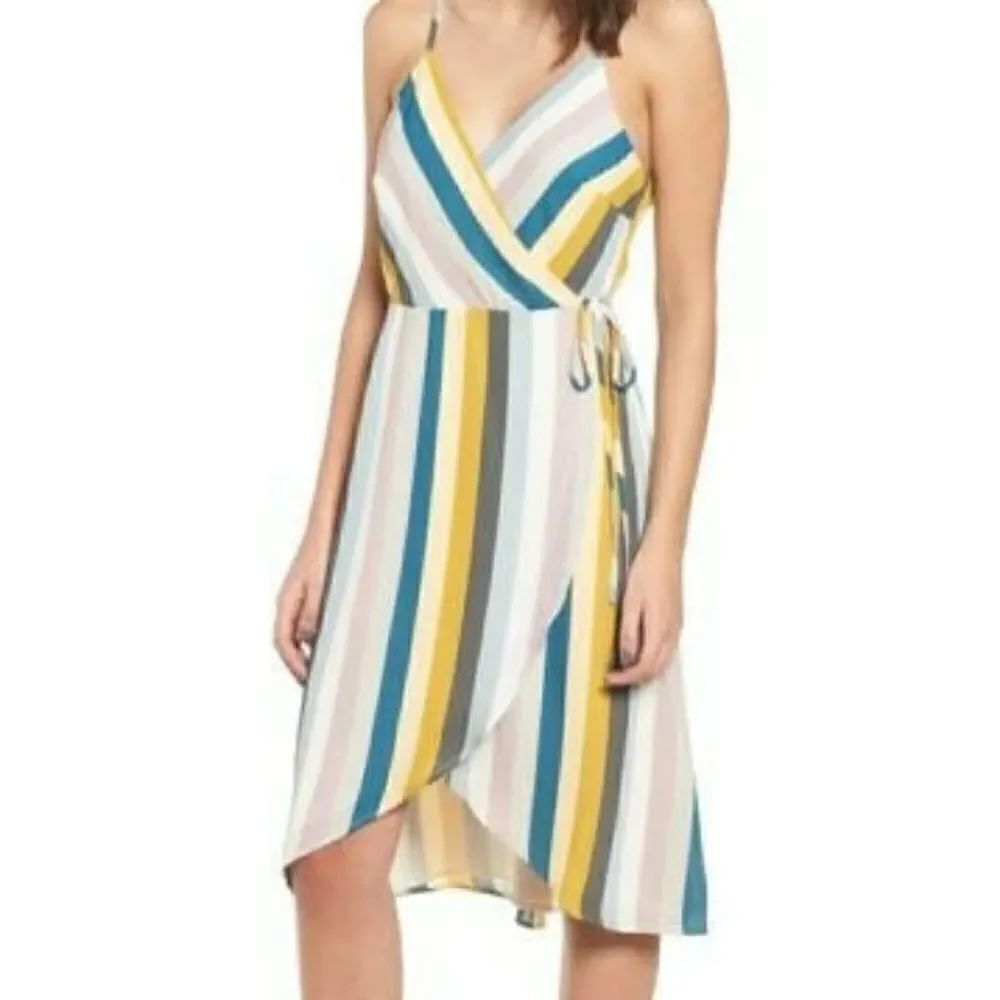 Leith Striped Wrap Dress Medium Sleeveless midi
